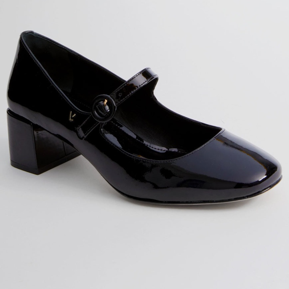 LARROUDE Black Patent Blair Block Pumps